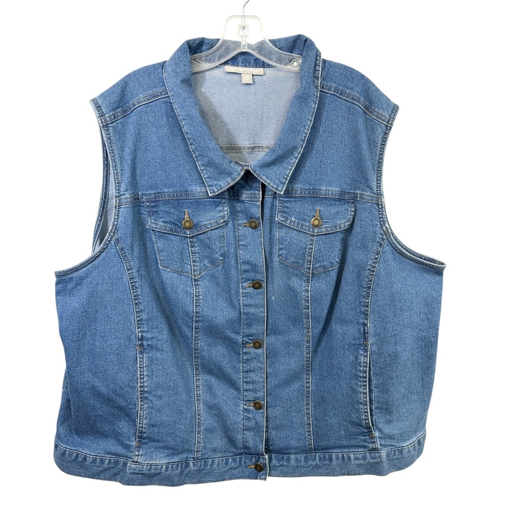 Woman Within Plus Size 28W Blue Denim Vest Button‎ Stretch Trucker Jacket 709